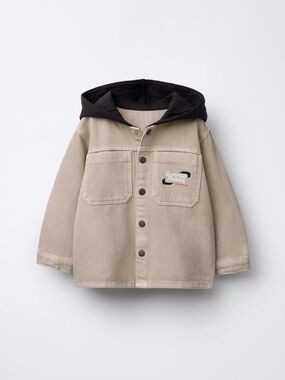 ZARA Boys Overshirt Jacket Size 6 (116 cm) Beige Hooded Shirt